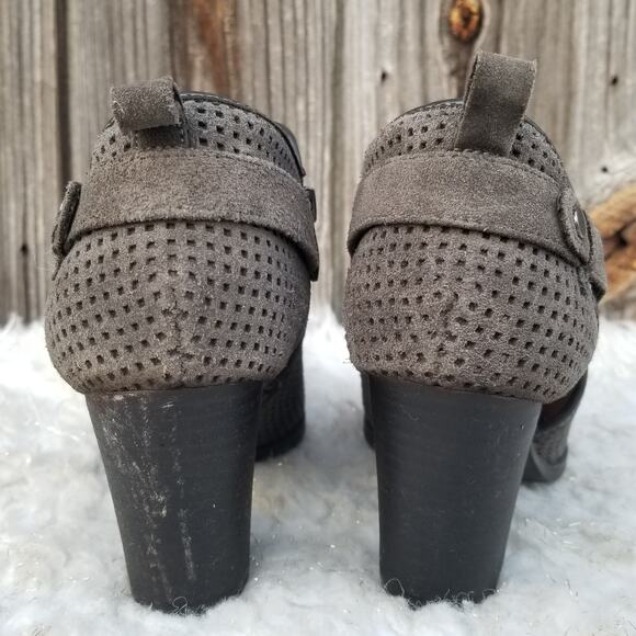 Suede Shootie Franco Sarto Dale 2 Sz 8 Perforated Leather Ankle Boot Dark Gray - Picture 6 of 13